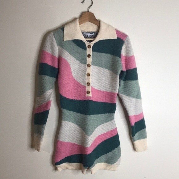 Fashion nova heather printed sweater romper pink combo outfit size small cozy - Picture 2 of 13